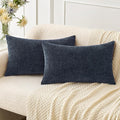 MIULEE Pack of 2 Couch Throw Pillow Covers 12x20 Inch Soft Navy Blue Chenille Pillow Covers for Sofa Living Room Solid Dyed Pillow Cases