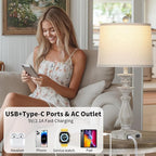 28" Farmhouse Table Lamps for Living Room Set of 2, 3-Way Dimmable Touch Bedside Lamps with USB C+A Ports & AC Outlet, Resin Vintage Tall Nightstand Lamps for Bedroom Office End Table, Grey