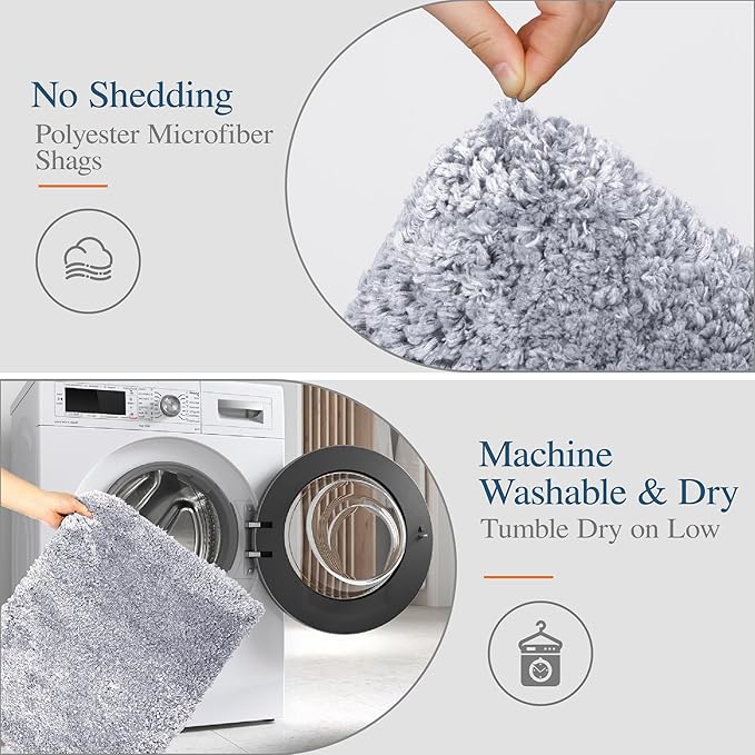 Walensee Large Bathroom Rug (24 x 60, Grey) Extra Soft and Absorbent Shaggy Bathroom Mat Machine Washable Microfiber Bath Mat Non Slip Bath Mat, Luxury Bathroom Floor Mats Rubber Back