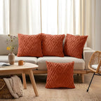 decorUhome Pack of 4 Faux Fur Fall Burnt Orange Throw Pillow Covers 16x16, Soft Decorative Couch Pillow Covers with Velvet Back for Modern Sofa Living Room, Rust
