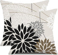 Black Brown Outdoor Pillow Covers 18x18 Inch Set of 2 White Gray Flower Throw Pillows Farmhouse Outdoor Modern Floral Polyester Square Cushion Case Decor for Sofa Patio Funiture Garden 01A18