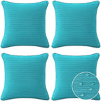 Decorative Outdoor Water Repellent Throw Pillows with Inserts, Set of 4, 20" x20" Pillows for Patio, Backyard, Bed, Couch, and Patio Furniture, Turquoise
