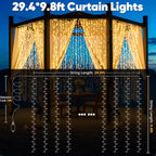 suddus 900 LED Christmas String Lights Outdoor, 9.8x29.5ft Curtain Lights Plug in with Remote,Wall Hanging Lights for Christmas,Dorm,Wall,Window,Wedding,Party,Birthday Decor,Warm White