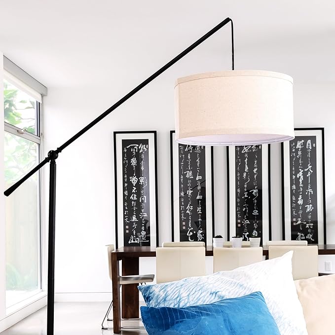 Brightech Hudson 2 - LED Floor lamp, Tall Lamp with Sturdy Base, Contemporary Arc Lamp for Living Rooms & Offices, Great Living Room Décor, Mid Century Modern for Bedroom - Jet Black