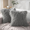 Phantoscope Pack of 2 Faux Fur Solid Throw Decorative Pillow Cover Cushion Covers Luxury Soft Decorative Pillowcase Fuzzy Pillow Covers for Bed/Couch,Gray 24 x 24 Inches