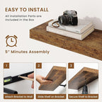 fuqing Floating Shelves for Wall, Wall Mounted Wood Floating Shelf with Invisible Brackets for Living Room, Bathroom, Bedroom, Kitchen Storage and Decor,6.5 Inch Set of 3, Rustic Brown
