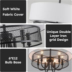 6-Light Modern Drum Chandelier for Dining Room,18'' Large Drum Pendant Light with Fabric, 2-Layer Farmhouse Chandeliers for Bedroom Dining Room Foyer Kitchen Hallway Island