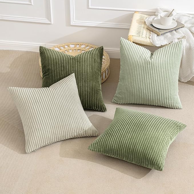 MIULEE Christmas Decorative Throw Pillow Covers Set of 4 Summer Light Green Gradient Natural Earthy Modern Classic Soft Corduroy Cushion Covers for Sofa Couch Bed Living Room Home Decor 18x18 Inch