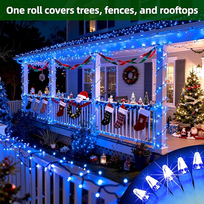 300LED Chrstmas Lights, 75ft Indoor Outdoor Christmas String Lights with 12 Modes, Blue LED String Lights with Timer Dimmable Waterproof for Outside Tree Fence Garden Xmas Wedding Party Decor Blue