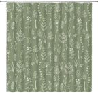 Sage Green Herbs Shower Curtain Boho Floral Retro Botanical Vintage Farmhouse Cute Leaves Plant Flowers Bathroom Curtain Set with Hooks(70" Wx84 H)