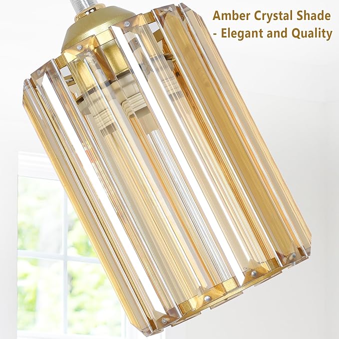 Boho Gold Crystal Floor Lamp, 3 Lights Vintage Dimmable Standing Lamp with Amber Crystal Shade, Dimmer Switch, Mid Century Modern Tree Lamp, 65IN Brass Tall Corner Lamps for Living Room Bedroom