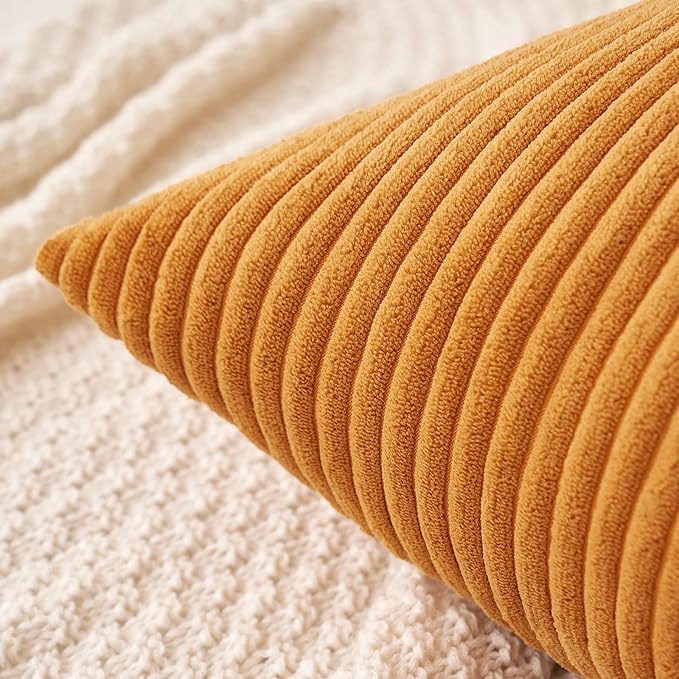 MIULEE Pack of 2 Burnt Orange Pillow Covers 16x16 Inch Soft Boho Striped Corduroy Throw Pillow Covers Set Decorative Square Cushion Cases Pillowcases for Sofa Bedroom Couch