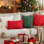 AQOTHES Christmas Tree Decorative Red Throw Pillow Covers 24x24 Set of 2, Faux Fur Farmhouse Throw Pillows Cushion Cases for Xmas Winter Holiday Home Decor