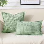 decorUhome Decorative Sage Green Throw Pillow Covers 20x20 Set of 2 with Splicing, Boho Soft Neutral Corduroy Broadside Twill Pillow Covers for Couch Bed Sofa Living Room