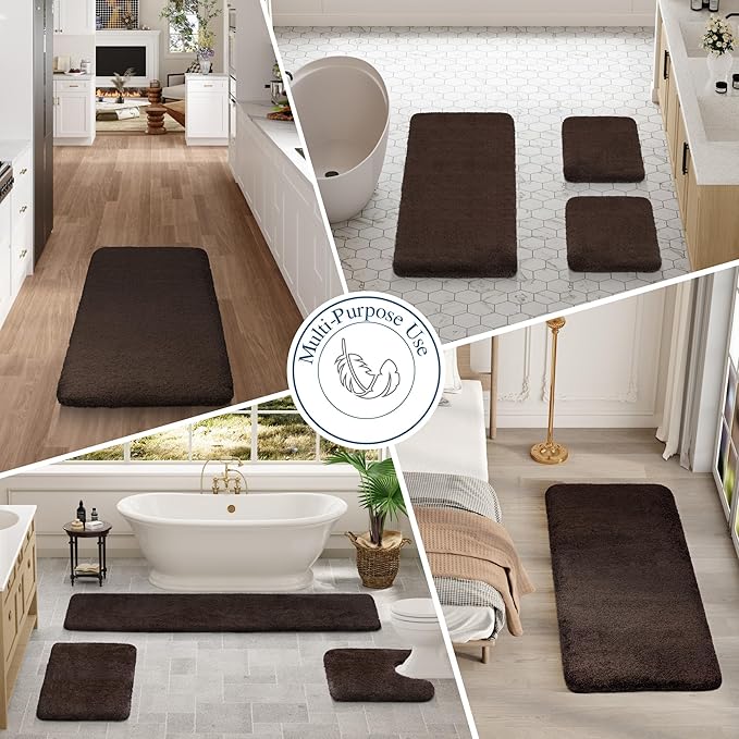 Walensee Large Bathroom Rug (24 x 60, Brown) Extra Soft and Absorbent Shaggy Bath Mat Machine Washable Microfiber Non Slip Luxury Floor Mat