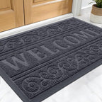 OLANLY Welcome Door Mat Indoor Outdoor Entrance, Heavy Duty Sturdy Front Door Mat, Waterproof All-Weather Doormat, Stain Resistant, Low Profile, Easy Clean Patio Entryway Mat, 29.5 x 17, Grey