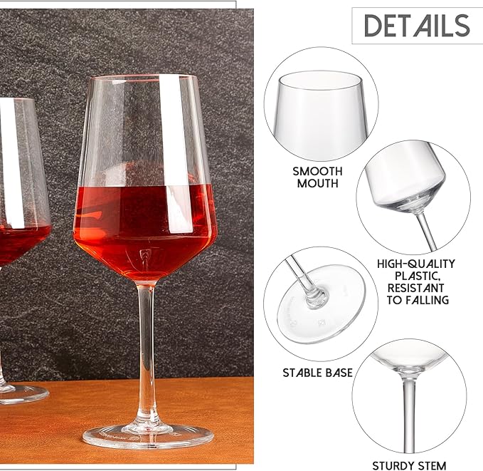 Set of 12 Unbreakable Acrylic Wine Glasses with Stem, 19 oz Plastic Wine Glasses Reusable Clear Goblet BPA-Free for Outdoor Drinking, Pool, Travel, Camping or Picnic Gift Supplies(Square)