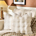 AmHoo Pack of 2 Throw Pillow Covers 3D Dense Faux Rabbit Fur Cozy Super Soft Fuzzy Set Case Cushion for Couch Sofa Bedroom 22 x 22-Inch Cream White