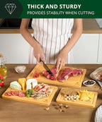 ROYAL CRAFT WOOD Wooden Cutting Boards for Kitchen Meal Prep & Serving - Bamboo Wood Serving Board Set with Deep Juice Groove Side Handles - Charcuterie & Chopping Butcher Block for Meat