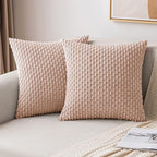 MIULEE Pack of 2 Decorative Throw Pillow Covers 18x18 Inch Soft Boho Striped Textured Corduroy Pillow Covers Modern Farmhouse Home Decor for Couch Bed Sofa Living Room Pink