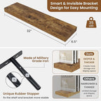 fuqing Floating Shelves for Wall, Wall Mounted Wood Floating Shelf with Invisible Brackets for Living Room, Bathroom, Bedroom, Kitchen Storage and Decor, 32 Inch Set of 2, Rustic Brown