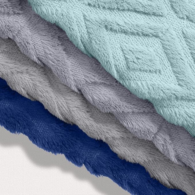 decorUhome Pack of 4 Faux Fur Throw Pillow Covers 20x20, Soft Decorative Couch Pillow Covers with Velvet Back for Modern Sofa Living Room, Grey/Blue
