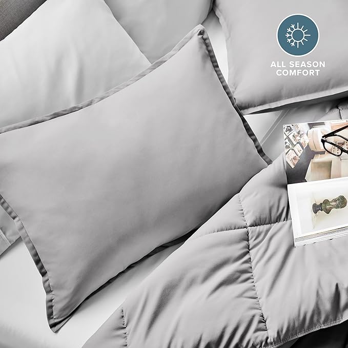 Bare Home Queen Pillow Sham Covers - Set of 2 - Premium 1800 Ultra-Soft Microfiber - Double Brushed - Bed Pillow Shams - Pillows Not Included (Set of 2, Light Grey)