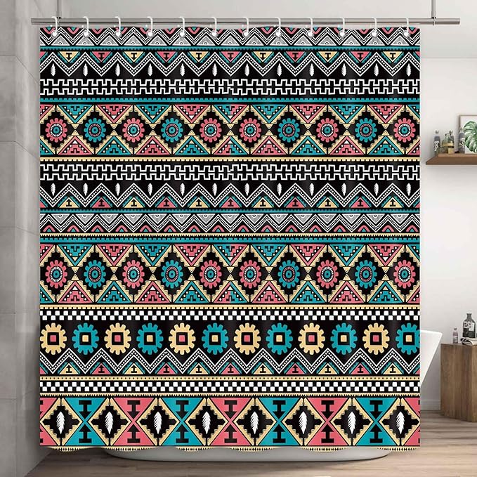 Boho Shower Curtain for Bathroom Bohemian Stripe Cute Shower Curtains Fabric Colorful Cloth Shower Curtain Modern Bathroom Waterproof Hooks Included 72 x 72 Inch