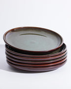 Ceramic Dinner Plates Set of 6, 10 Inch Handmade Reactive Glaze Stoneware Plates, Modern Rustic Dinnerware, Microwave & Dishwasher Safe, Scratch Resistant-Brown and Green