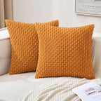 MIULEE Burnt Orange Throw Pillow Covers Soft Corduroy Decorative Set of 2 Boho Striped Pillow Covers Pillowcases Farmhouse Home Decor for Thanksgiving Couch Bed Sofa Living Room 20x20 Inch