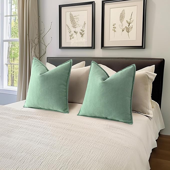 MIULEE Pack of 2 Greyish Green Decorative Pillow Covers 18x18 Inch Soft Chenille Luxurious Couch Throw Pillows Farmhouse Cushion Covers with Elegant Design for Sofa Bedroom Living Room Home Decor