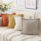 decorUhome Decorative Rust Fall Throw Pillow Covers 20x20 Set of 2 with Splicing, Boho Soft Neutral Corduroy Broadside Twill Pillow Covers for Couch Bed Sofa Living Room