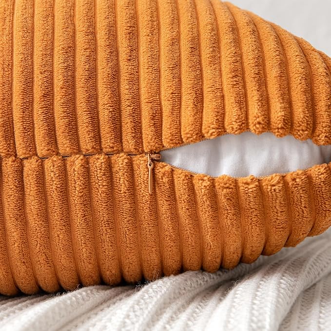 MIULEE Fall Burnt Orange Corduroy Pillow Covers Pack of 2 Boho Decorative Spliced Throw Pillows Soft Cross Patchwork Textured Covers Pillowcases Home Decor for Couch Living Room Bed Sofa 20x20 inch