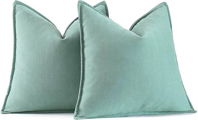MIULEE Pack of 2 Aqua Green Decorative Pillow Covers 18x18 Inch Soft Chenille Luxurious Couch Throw Pillows Farmhouse Cushion Covers with Elegant Design for Sofa Bedroom Living Room Home Decor