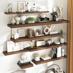 Floating Shelves for Wall with Invisible Brackets, Wall Mounted Engineered Wood Shelves with Wood Grain for Living Room, Bedroom, Bathroom, Kitchen Decor and Storage, Oak, 48"L Set of 2, Walnut