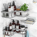 YASONIC Corner Shower Caddy, 3-Pack Adhesive Bathroom Caddy with Soap Holder and 12 Hooks, Rustproof Stainless Steel Shower Organizer, No Drilling Wall Mounted Shower Rack, Brushed Silver