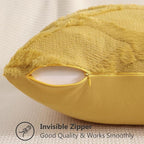 decorUhome Throw Pillow Covers 20x20 Inch Set of 2, Soft Plush Faux Fur Wool Mustard Yellow Couch Pillow Covers, Decorative Neutral Pillow Cases for Bed Sofa Living Room Home Decor