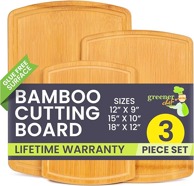 Extra Large Bamboo Cutting Board Set – Glue-Free Surface for Chopping Vegetables, Carving Meat, Slicing Bread, and Serving Cheese & Charcuterie for Safer Family Meal Prep – For Health Conscious Chefs