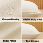 NiNi ALL Pack of 2 Decorative Outdoor Waterproof Pillow Covers Square Linen Textured Garden Cushion Sham Throw Pillowcase Set of 2 for Patio Farmhouse Garden Tent Couch 18x18 Inch Beige