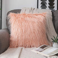 Phantoscope Faux Fur Solid Decorative Pillow Cover Fluffy Throw Pillow Mongolian Luxury Fuzzy Pillow Case Cushion Cover for Bedroom and Couch, Peachy Pink 18 x 18 Inches