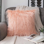 Phantoscope Faux Fur Solid Decorative Pillow Cover Fluffy Throw Pillow Mongolian Luxury Fuzzy Pillow Case Cushion Cover for Bedroom and Couch, Peachy Pink 18 x 18 Inches