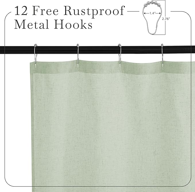 KGORGE Linen Shower Curtain - Semi Sheer Lightweight Button Hole Half Privacy Quick Dry Shower Curtains for Bathroom Bathtub Decor, Sage Green, 54 x 78 inches Long, Hooks Included