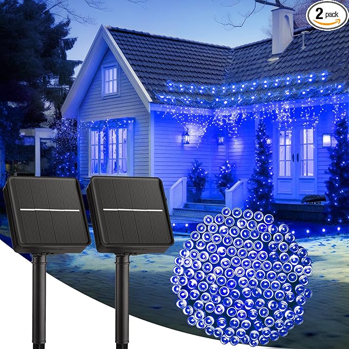 Brightown 100LED Solar String Lights Outdoor, Solar Powered Lights IP65 Waterproof for Party Garden Yard Home Holiday Tree Decoration Lighting (Blue, 100LED-2PACK)