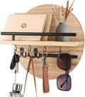 Key Holder for Wall with Shelf - Wood Mail Organizer and Rack with Shelf Hooks Wall Mounted for Entryway Decor Magazines Letter Storage Farmhouse Living Room Bedroom Doorway (Nature)