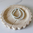 Travertine Marble Tray Round Scalloped Tray Small Serving Platter for Counter, Bathroom, Kitchen, Nightstand, Jewelry Ring Dish Holder (Beige Travertine)