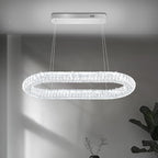 Oval Crystal Chandelier, 31.5'' Chrome Crystal Ring Pendant Light for Kitchen Island Modern Linear Oval Chandeliers for Dining Room Dimmable 3000K-6000K