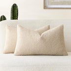 Foindtower Pack of 2, Curly Faux Fur Decorative Throw Pillow Covers Soft Plush Cushion Case with Zipper Cozy Boho Lumbar Pillowcase for Home Living Room Couch Bedroom Sofa 12 x 20 Inch, Light Beige