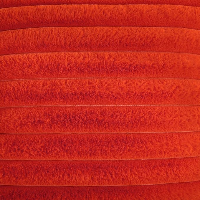 FUTEI Burnt Orange Striped Decorative Throw Pillow Covers 26x26 Inch Set of 2,Square Winter Decorations Couch Euro Pillow Shams,Soft Cozy Faux Rabbit Fur & Velvet Back,Modern Home Decor for Bed