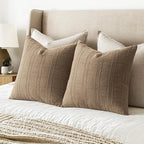 MIULEE Decorative Linen Check Throw Pillow Covers Neutral Farmhouse Vintage Pillow Covers 20x20 Set of 2 Boho Modern Winter Home Decor for Sofa Couch Bedroom Cushion Light Brown