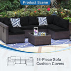 14 PCs Patio Cushion Covers for 7 PCs Outdoor Furniture Sectional Seating Sets Water Resistant Plus 2 Throw Pillows (Black, 24.8(L)*24.8(W)*3.14(T) inches)